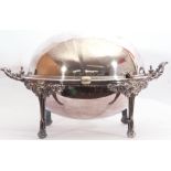 Early 20th century large silver plated bacon dish of oval domed form with hinged revolving lid, side