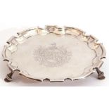 George III silver salver by Joseph Sanders London 1734, of shaped circular form, raised pie crust