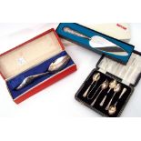 Mixed Lot: case containing set of five Elizabeth II coffee spoons with pointed ends, Birmingham