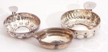 Mixed Lot: heavy French silver circular wine taster with gadrooned and punched decoration,