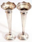 Elizabeth II pair of silver trumpet vases, flared rims with slender tapering bodies to a circular