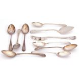 Mixed Lot: eight assorted George III bright cut tea spoons, various dates and makers, together