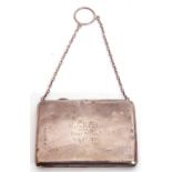 Edwardian silver dance card purse, rectangular plain polished form with presentation inscription,