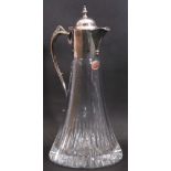 Elizabeth II silver mounted cut glass claret jug, the glass tapering jug cut with fluting on the