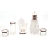 Mixed Lot: faceted cut glass sugar shaker with pierced silver top in Art Deco manner, Birmingham