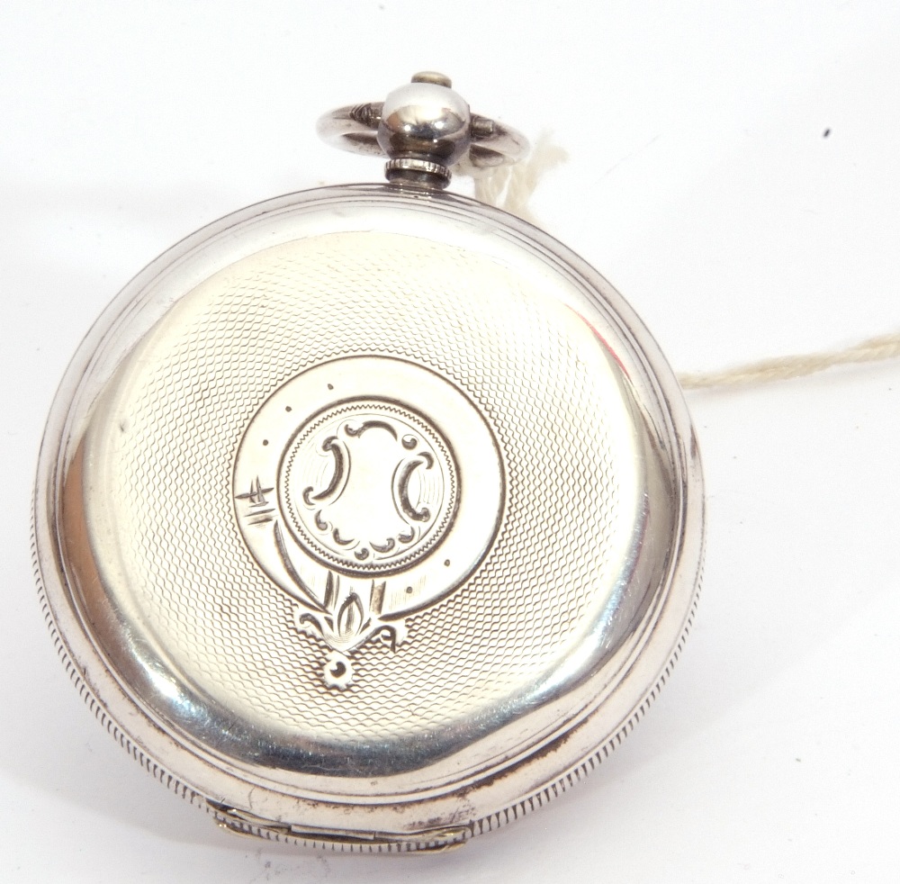 Last quarter of 19th century Continental white metal cased pocket watch with key wind, having - Image 3 of 3