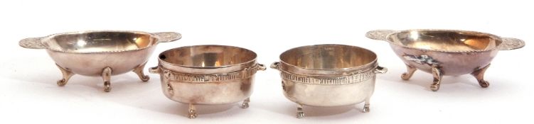 Mixed Lot: pair of Edwardian cauldron salts with applied Celtic banding and small side looped