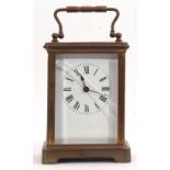 Early 20th century French brass and glass cased carriage timepiece of usual form, having blued steel