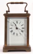 Early 20th century French brass and glass cased carriage timepiece of usual form, having blued steel