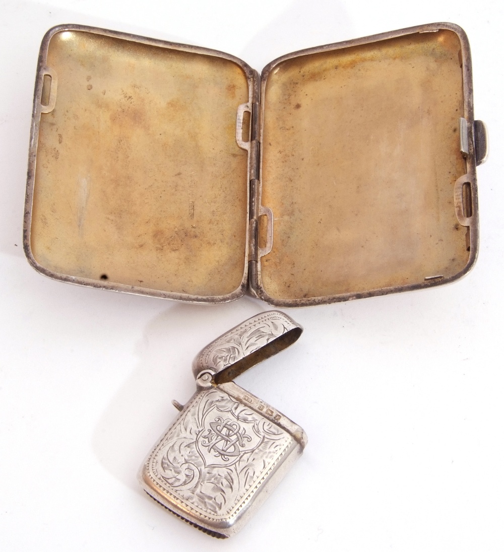 Mixed Lot: George V silver cigarette case of rectangular shape with central engraved cartouche and - Image 2 of 2