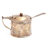 George IV silver drum mustard of typical form with reeded rims and domed hinged cover with ball