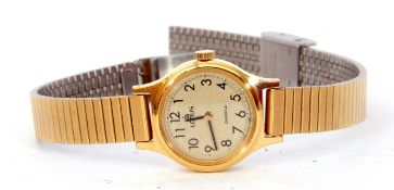 Ladies gold plated and stainless steel backed Lorus quartz movement wrist watch mounted on a gold