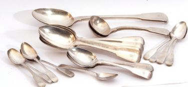 Part set of late Georgian/early Victorian flatwares in Fiddle pattern comprising two basting spoons,