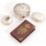 Mixed Lot: modern circular hallmarked lidded box embossed with a squirrel in its dray, 5cm diam,