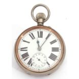 Gent's first quarter of 20th century Railway type plated cased Goliath pocket watch with button