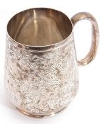 Late Victorian christening tankard of tapering cylindrical form to a plain circular foot, the body