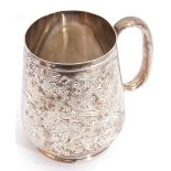 Late Victorian christening tankard of tapering cylindrical form to a plain circular foot, the body