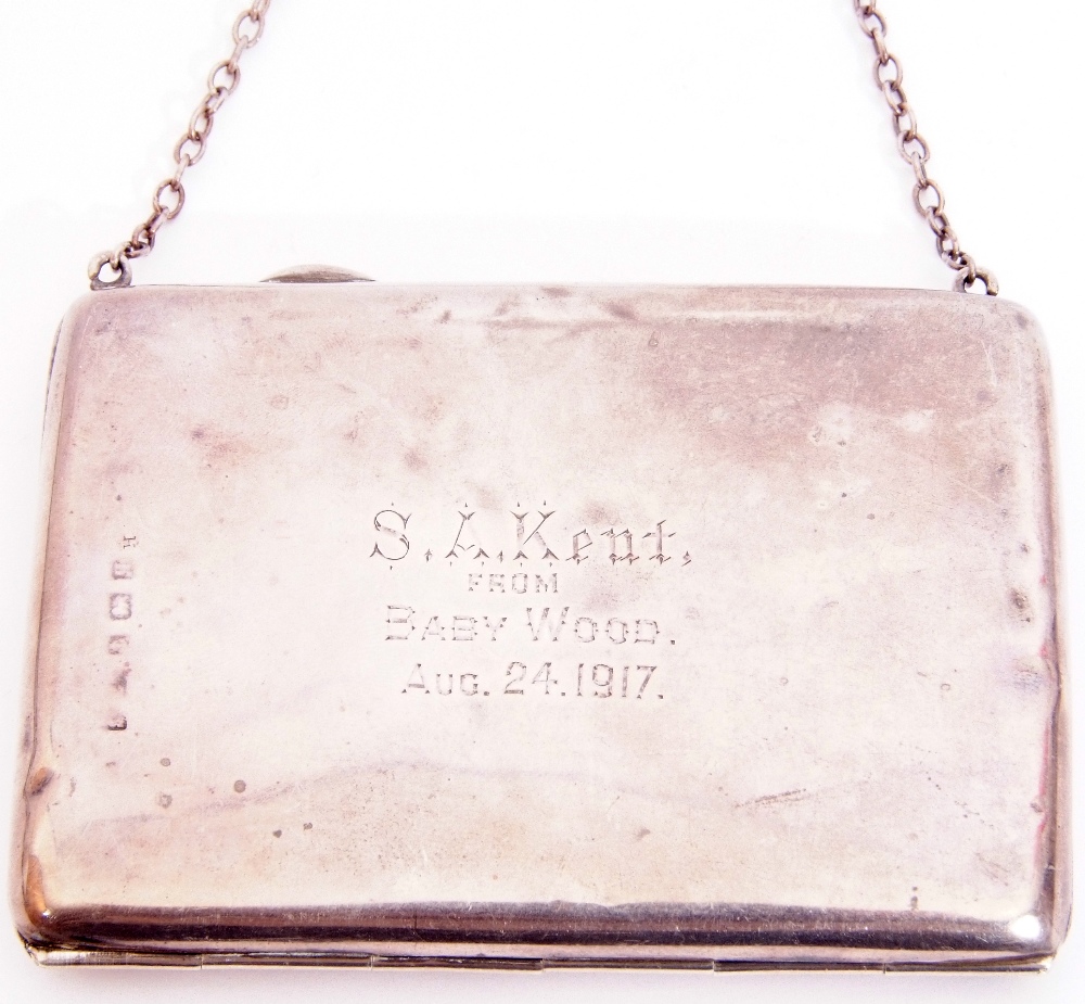 Edwardian silver dance card purse, rectangular plain polished form with presentation inscription, - Image 2 of 4