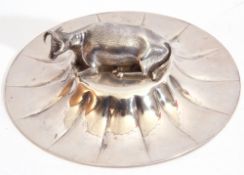 William IV circular butter dish lid with recumbent cow finial, 12cm diam, Sheffield circa 1835 by