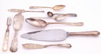 Mixed Lot: George II base marked Hanoverian table spoon, London 1739 by Henry Morris, a late