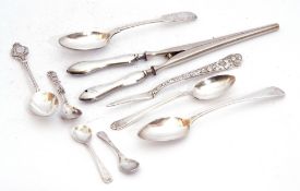 Mixed Lot: seven various small spoons, sterling pointed implements with floral chased handle and a