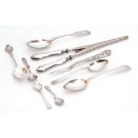 Mixed Lot: seven various small spoons, sterling pointed implements with floral chased handle and a