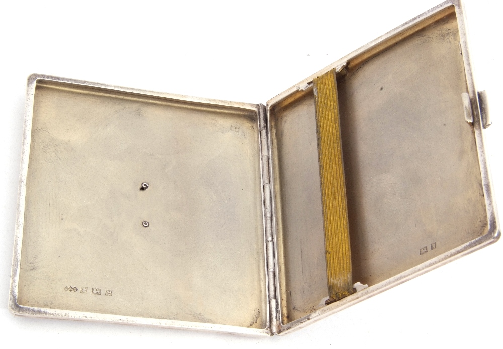 George VI silver cigarette case of rectangular form, engine turned decoration front and back, - Image 3 of 3
