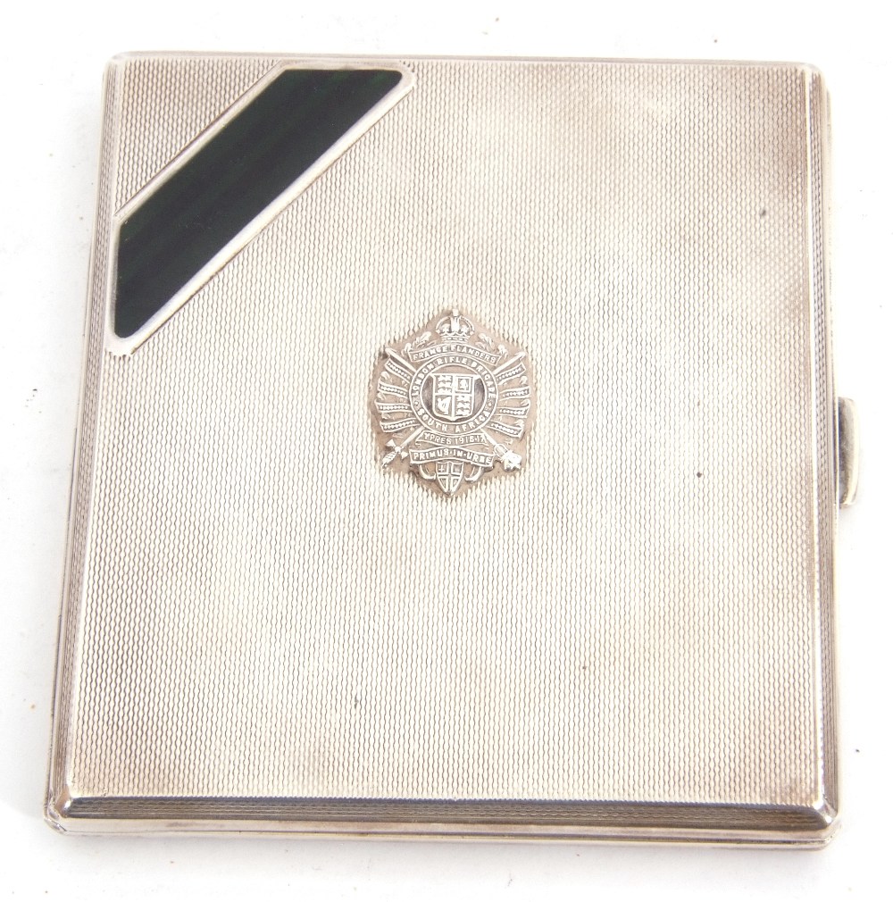George VI silver cigarette case of rectangular form, engine turned decoration front and back,