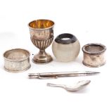 Mixed Lot: late Victorian egg cup with fluted decoration, domed circular foot, bearing initials, 7cm