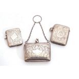 Mixed Lot: ladies small engraved rectangular evening purse with foliate engraved decoration,