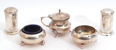 Mixed Lot: pair of circular cauldron salts on three ball feet, London 1918, by The Goldsmiths &