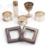 Mixed Lot: Edward VII silver egg cup, pair of small photographs frames of rectangular form,