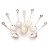 Set of six Victorian spoons, plain oval bowls, twisted stems and hand chased ends with floral