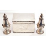 Mixed Lot: George VI solid silver box, of casket form, the hinged lid and base with gadrooned