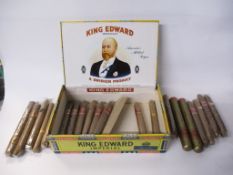 Selection of 21 various Cigars, contained within a vintage King Edward CIgar box.