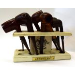 Wooden pipe stand with 10 assorted pipes, stamped 'Cuesta-Rey'