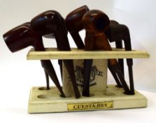 Wooden pipe stand with 10 assorted pipes, stamped 'Cuesta-Rey'