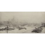 William Lionel Wyllie, RA, RI, RE (1851-1931), "Thames", black and white etching, inscribed "Trial