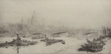 William Lionel Wyllie, RA, RI, RE (1851-1931), "Thames", black and white etching, inscribed "Trial