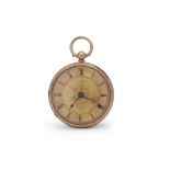 Third quarter of 19th century Ladies h/m 18ct gold cased large fob watch, having blued steel hands