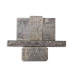 Group of four Chinese silver calendar/zodiac plaques of slab form depicting various mythological