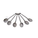 Very rare set of cased teaspoons, Winifred King & Co, Birmingham 1939, hand beaten design with acorn