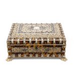 Southern Indian or Vizgatapam box raised on three bone feet with ivory inlay, the interior with
