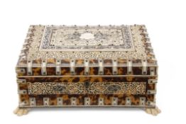 Southern Indian or Vizgatapam box raised on three bone feet with ivory inlay, the interior with