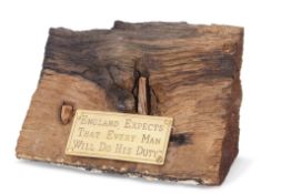 Large fragment of oak from HMS Victory with brass plaque "England expects that every man will do his