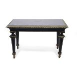 19th century gilt metal mounted and ebonised marble topped centre table, with a swept frieze