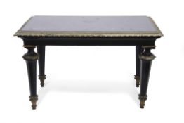 19th century gilt metal mounted and ebonised marble topped centre table, with a swept frieze