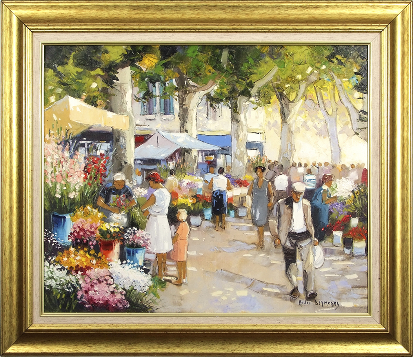 AR Andre Deymonaz (born 1946), "La Marche aux Fleurs", oil on canvas, signed lower right, 58 x 71cm