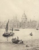 Lieut-Com Rowland Langmaid, RN (1897-1956), "St Pauls", black and white etching, signed in pencil to
