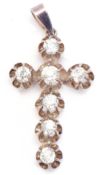 Precious metal diamond set cross pendant, set with seven old cut brilliant diamonds, 1.40ct